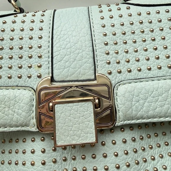 Rebecca Minkoff Studded Leather Crossbody Satchel Bag Mint Blue - Picture 3 of 13